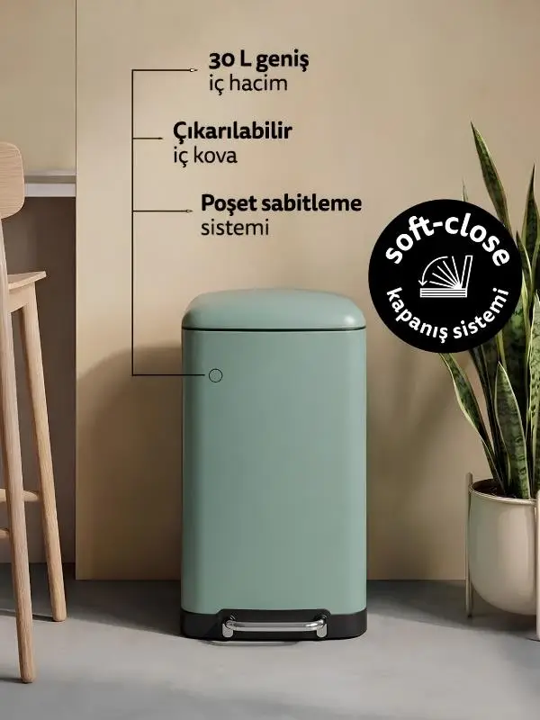5five Ariane Metal Pedallı 30 Lt. Yeşil Çöp Kovası